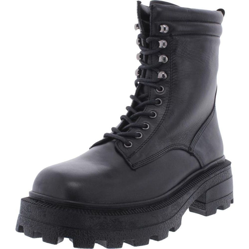 Steve Madden Womens Ramon Black Leather Combat & Lace-up Boots Shoes NWT